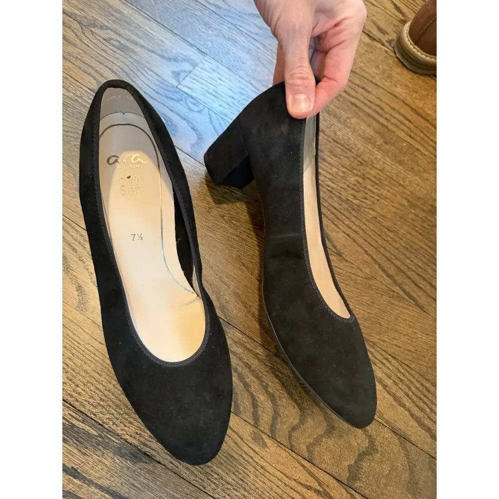 Ara Black Block Heel Pumps Suede size US Sz 10 style NEW